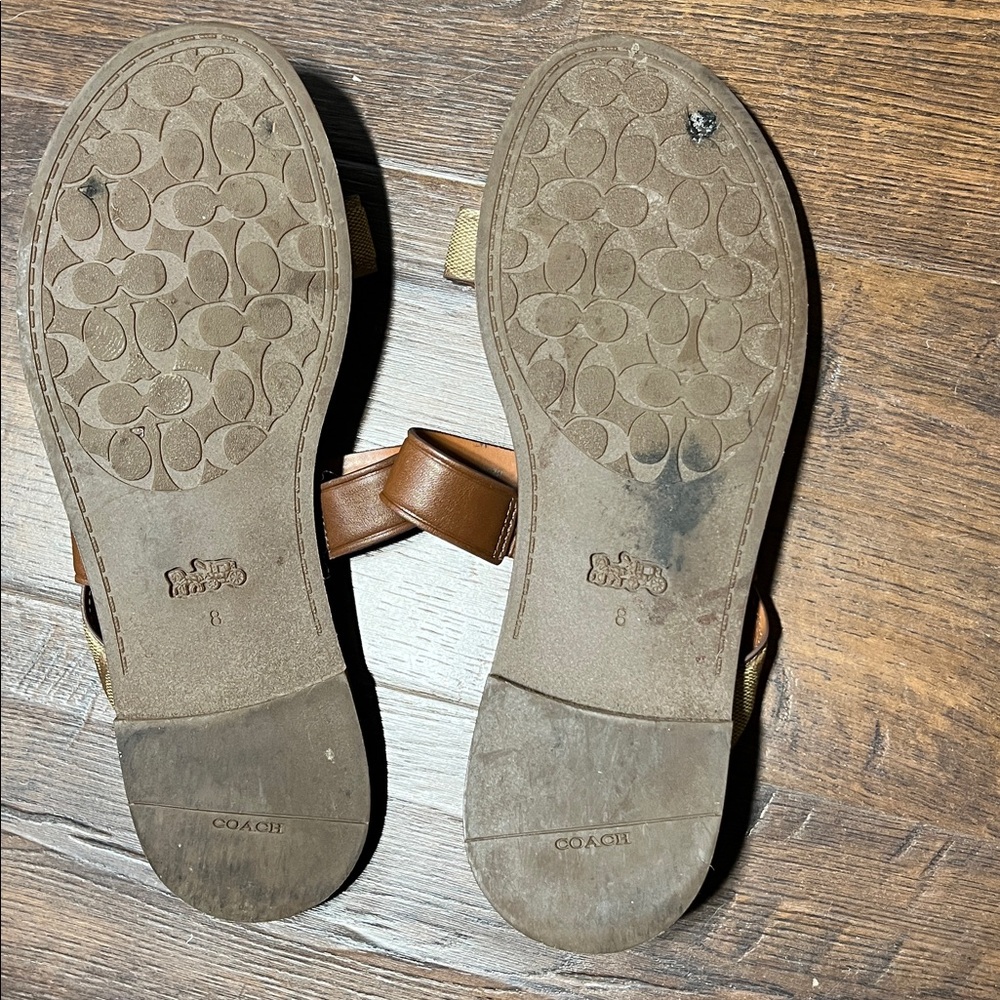 Coach Harlan Signature leather and canvas sandal in khaki and saddle - Picture 6 of 10